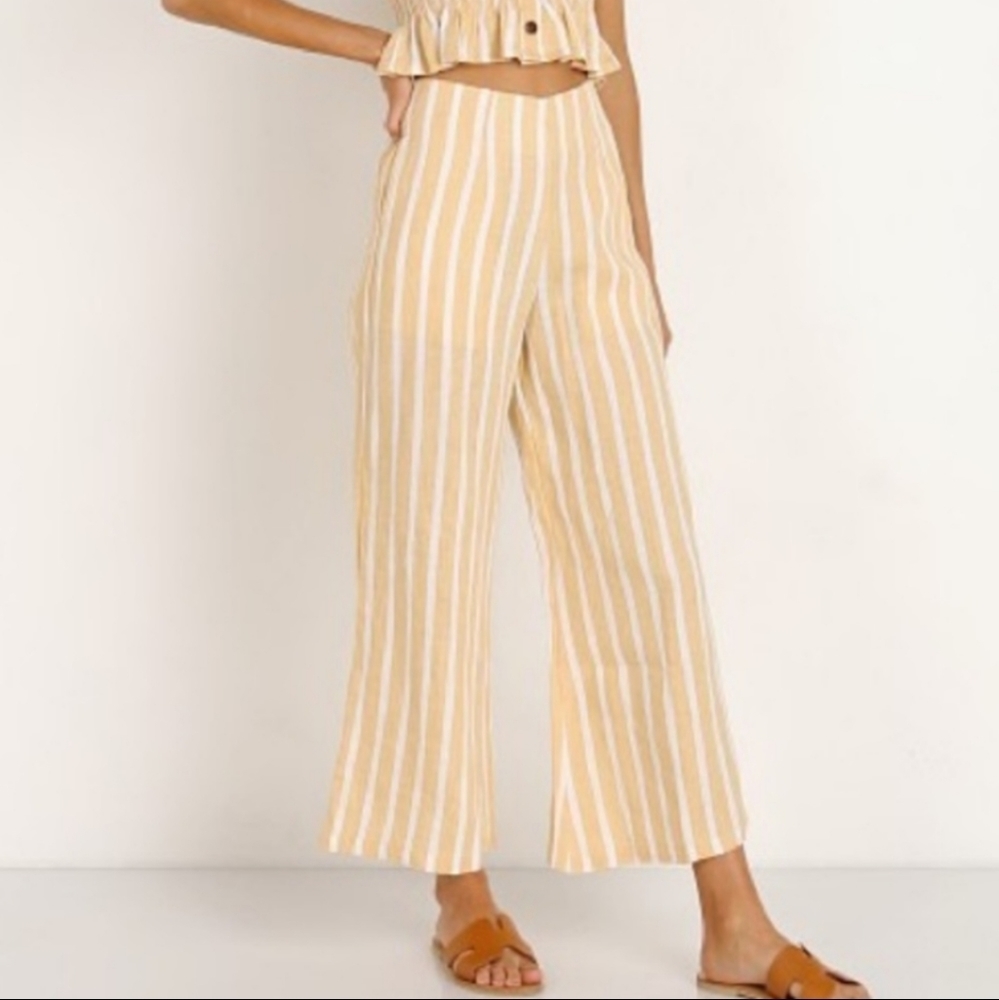 𝅺FAITHFUL the Brand Linen Tomas Pant Mazur Striped Lemon Size Small